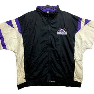 VINTAGE Colorado Rockies Jacket Mens XL Black Windbreaker Starter